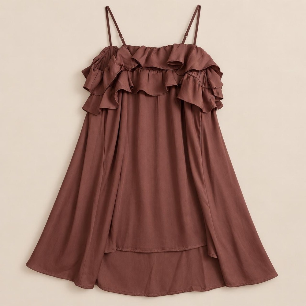 Old Navy Ruffle Cold Shoulder Mini Dress Warm Taupe Boho Cottagecore NWT L